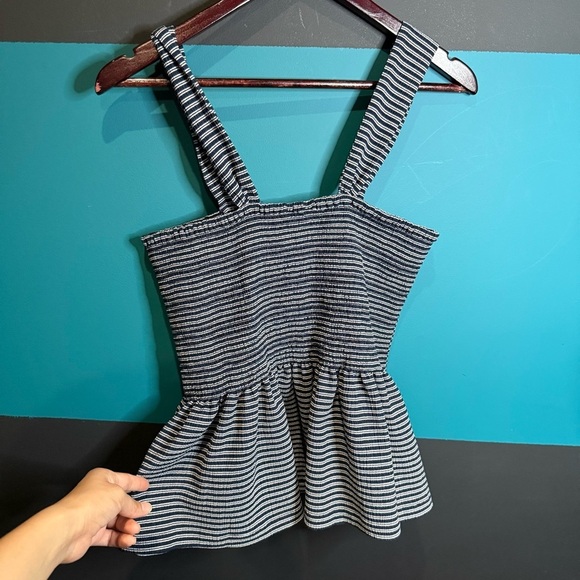 Madewell Black and White Smocked Peplum Tank Top - Picture 6 of 11